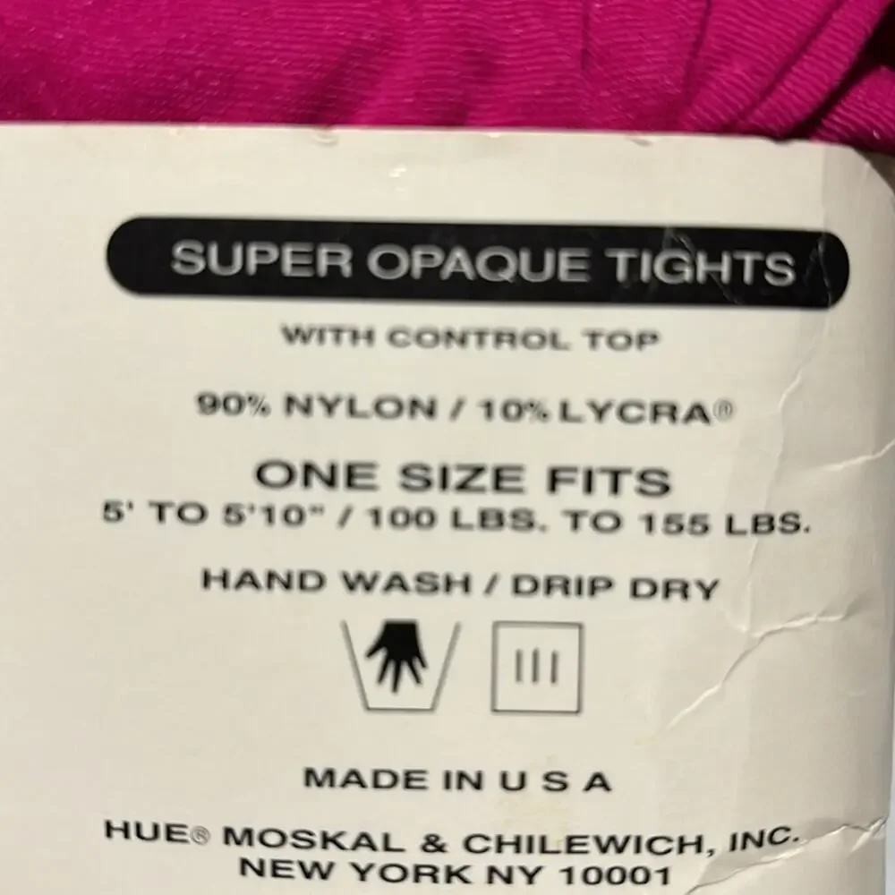 Hue super opaque hot pink control top tights 100-150lbs 5’-5’8” nwt